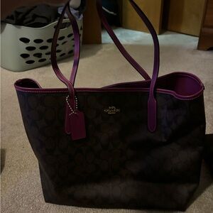 Coach Dark Brown and Purple Tote Bag